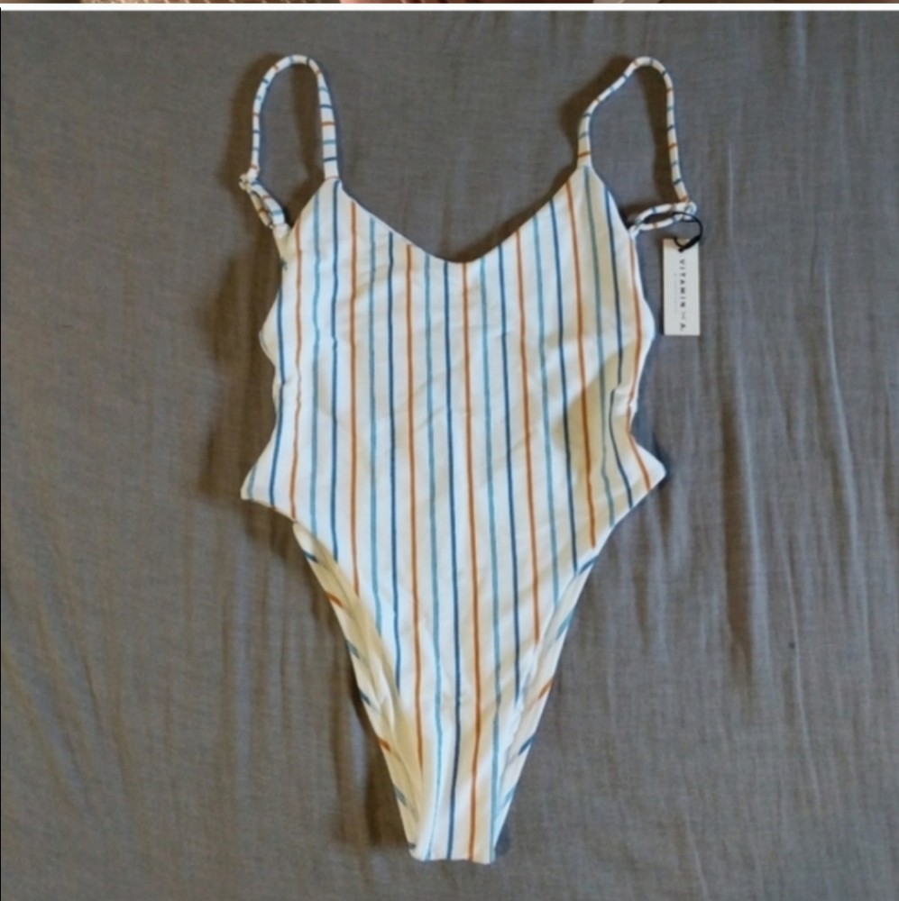 Vitamin A Yasmeen One Piece Swimsuit Bodysuit Palm Springs Striped White Stripes - Picture 5 of 9